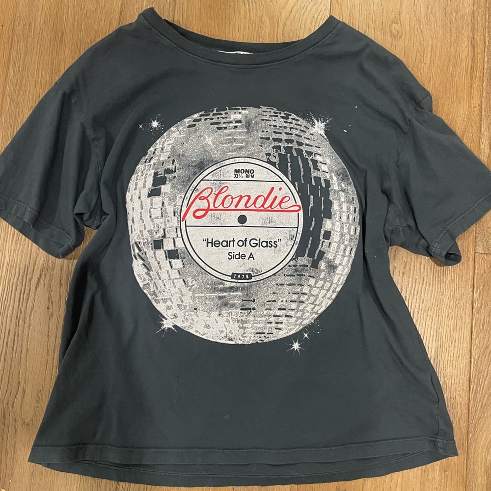 Anthropologie Blondie disco record vinyl metallic tshirt top